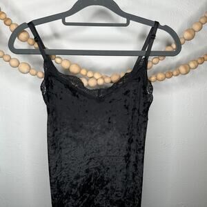 Blue Leopard Black Velvet Lace Detail Slip Dress